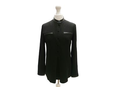 Gucci, Camicia in crepe nera con profili in pelle
