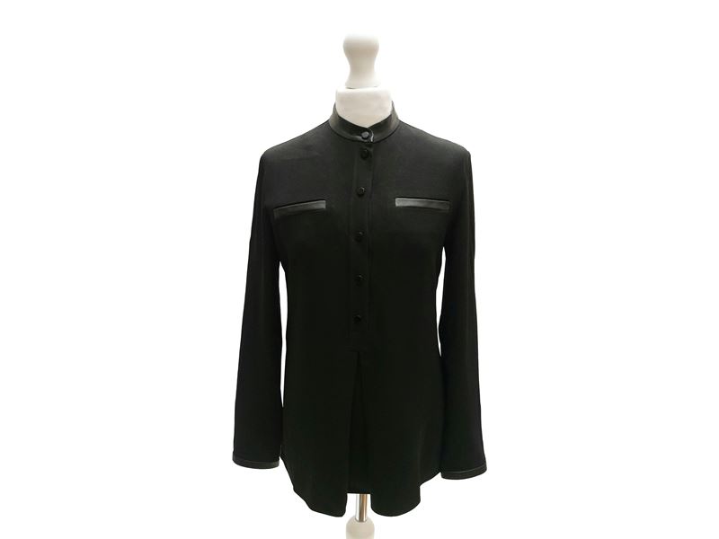Gucci, Camicia in crepe nera con profili in pelle