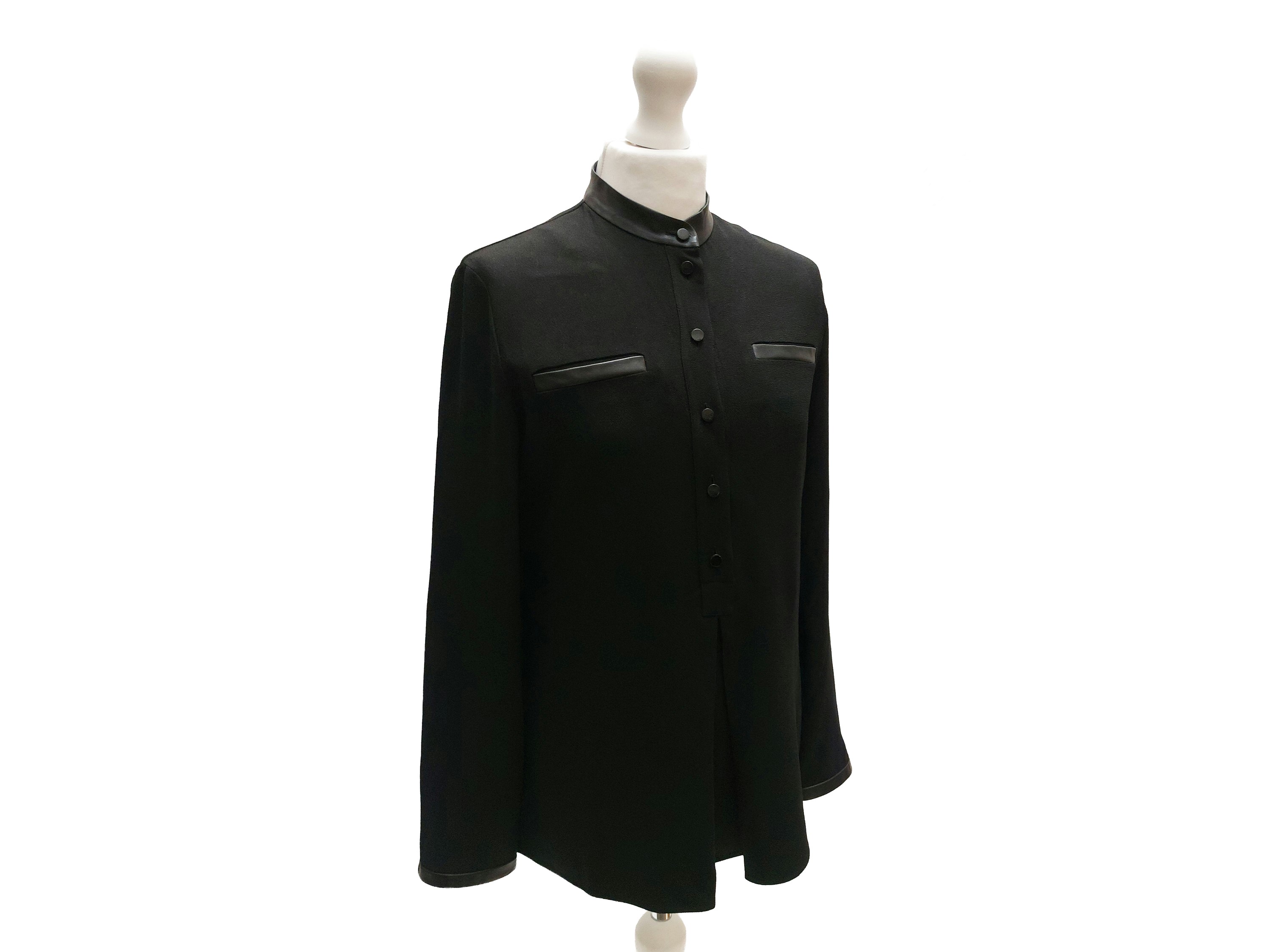 Gucci, Camicia in crepe nera con profili in pelle