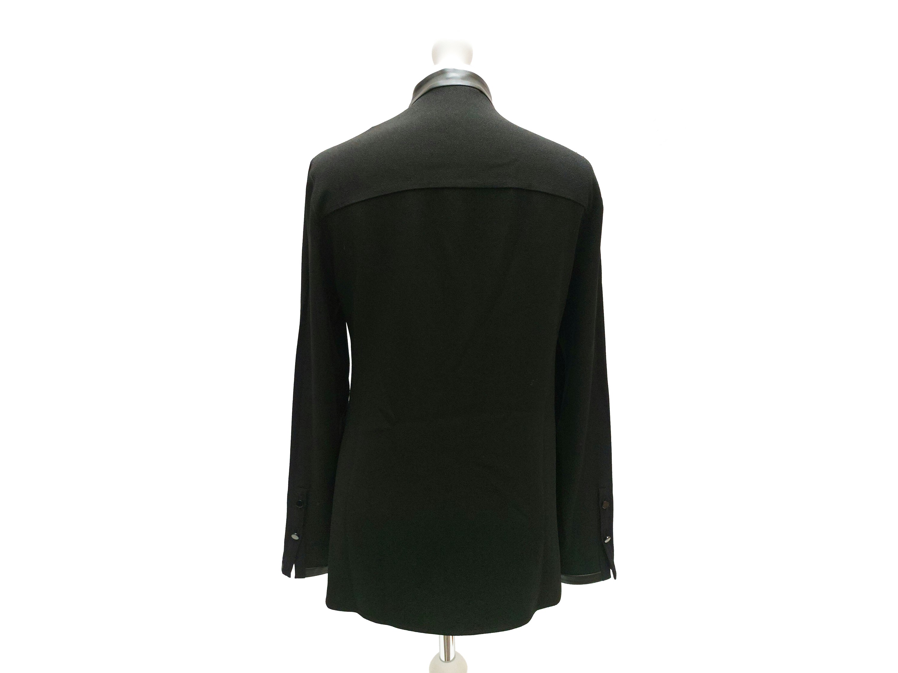 Gucci, Camicia in crepe nera con profili in pelle