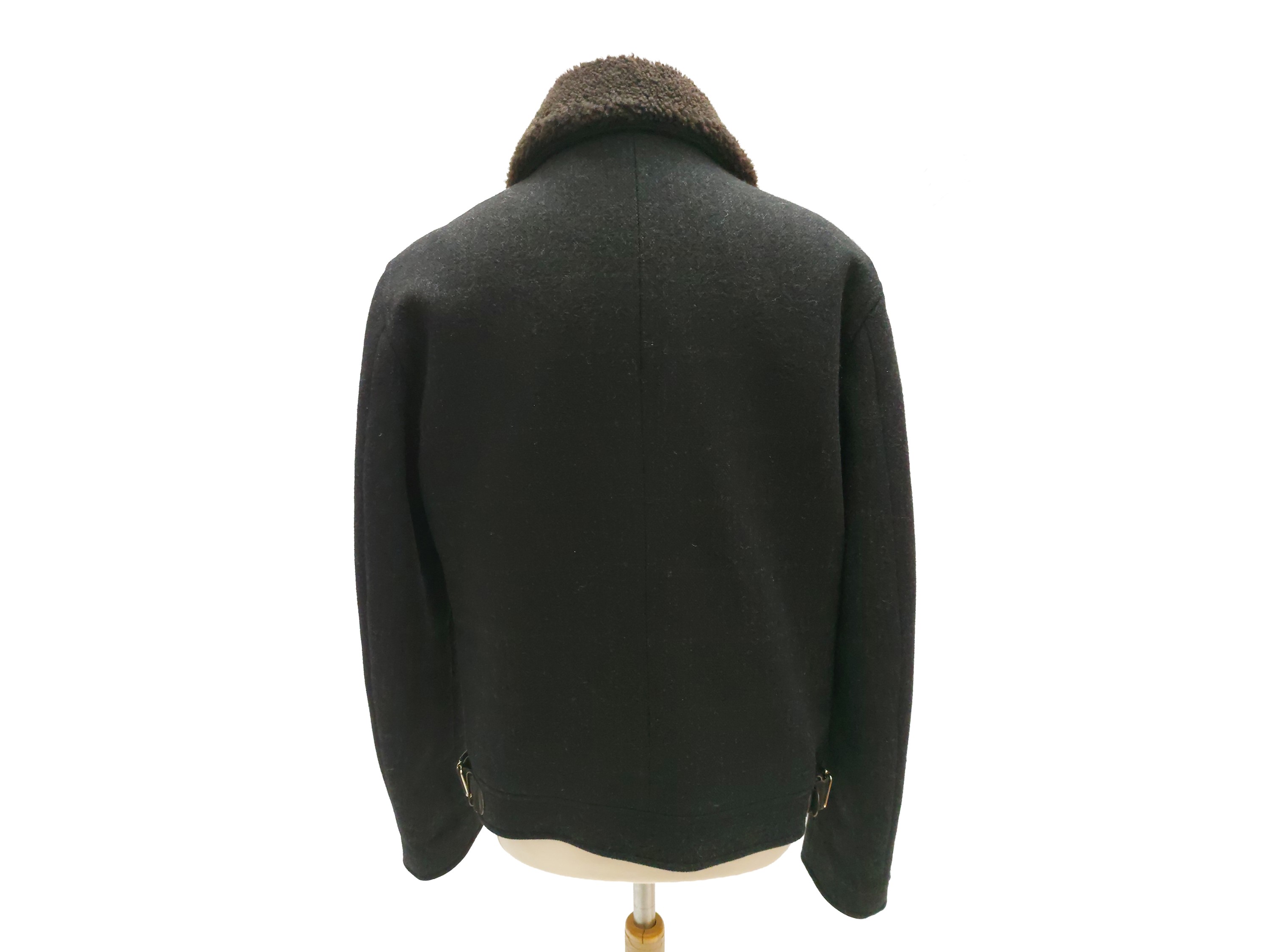 Gucci, Giaccone da uomo in lana grigia con collo in shearling marrone removibile