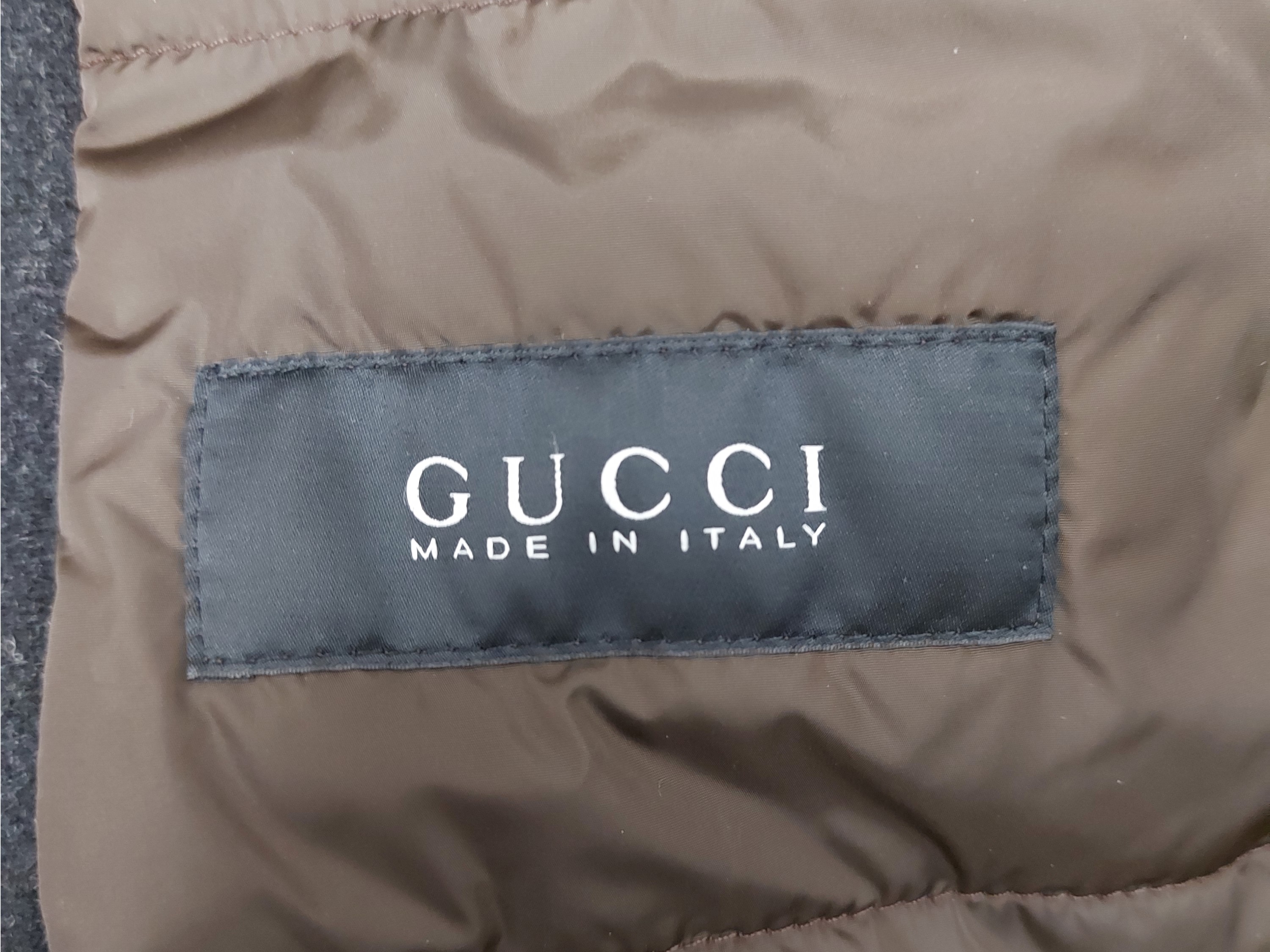 Gucci, Giaccone da uomo in lana grigia con collo in shearling marrone removibile