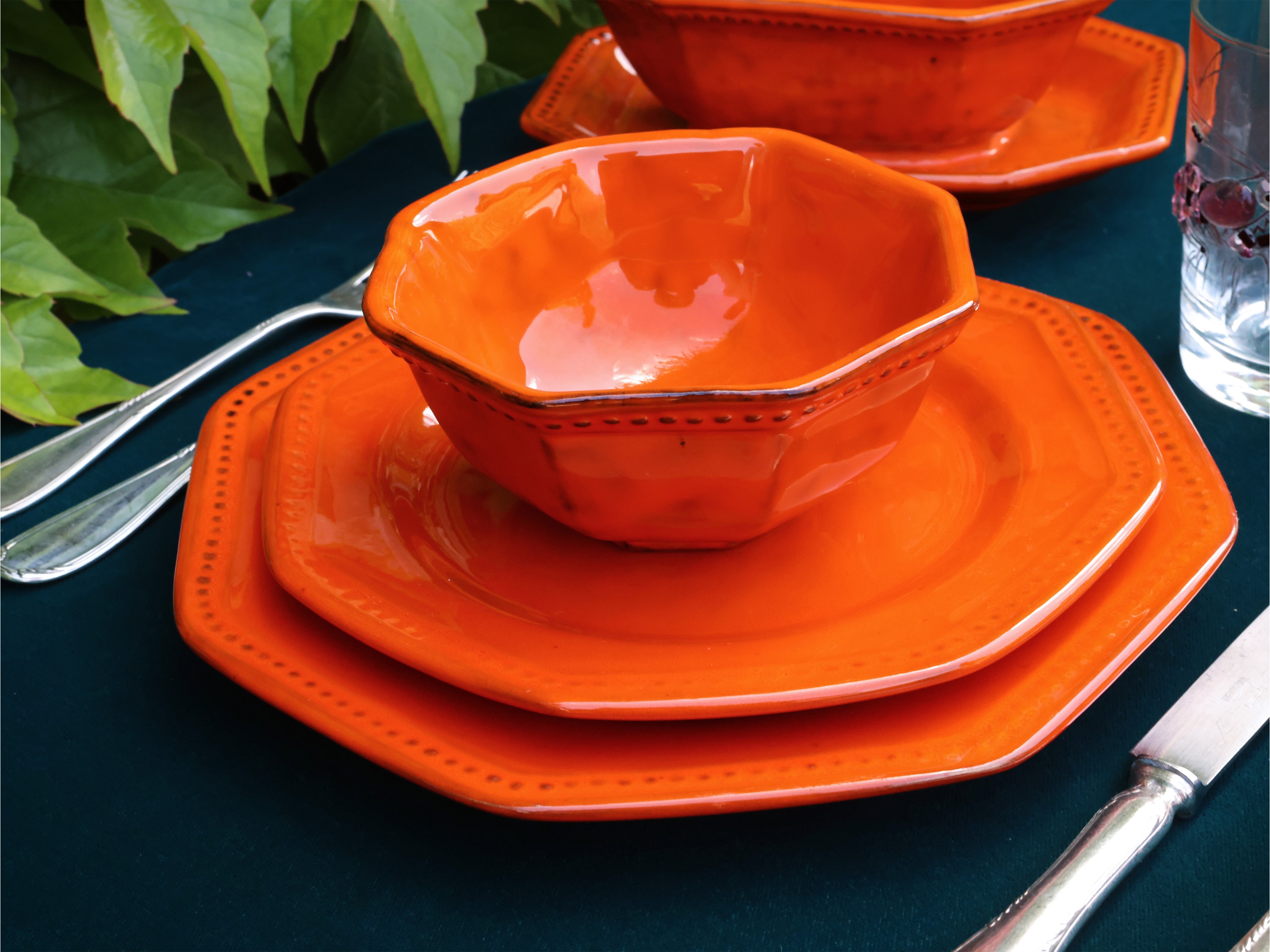 Servizio di Piatti da Buffet in Ceramica Smaltata Arancio