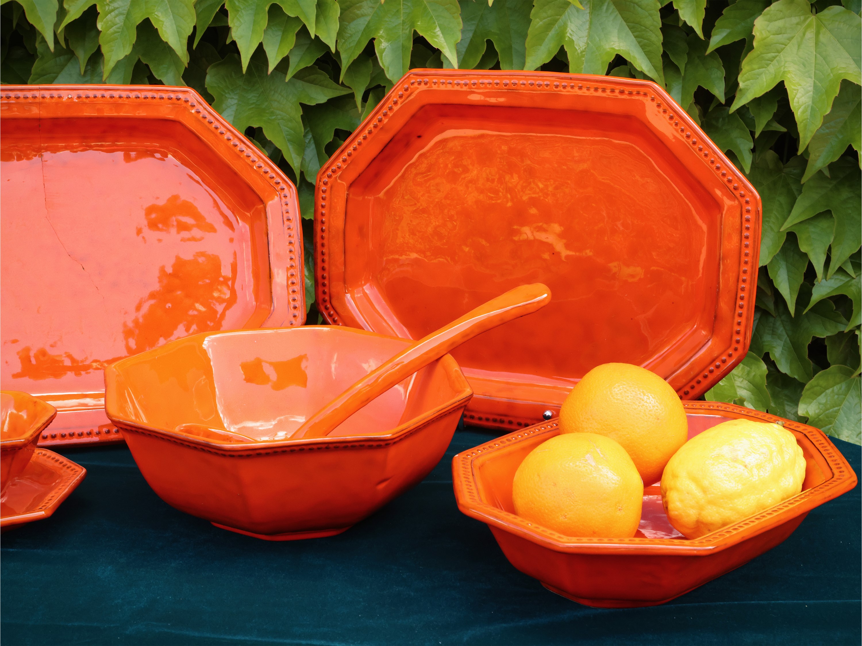 Servizio di Piatti da Buffet in Ceramica Smaltata Arancio