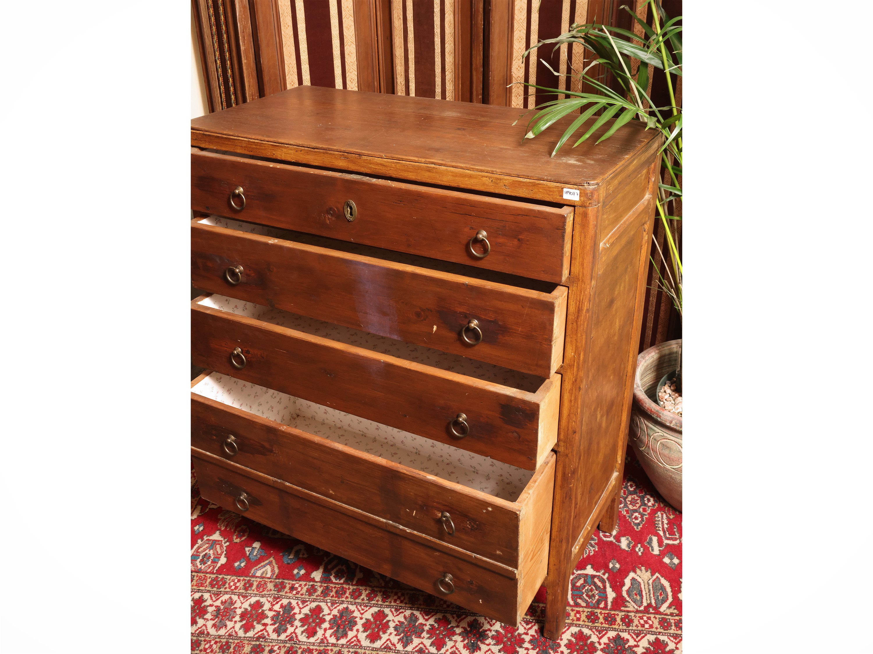 Cassettiera in legno tenero, cinque cassetti