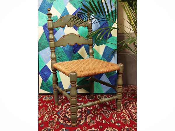 Pair of nursery chairs in green lacquered wood