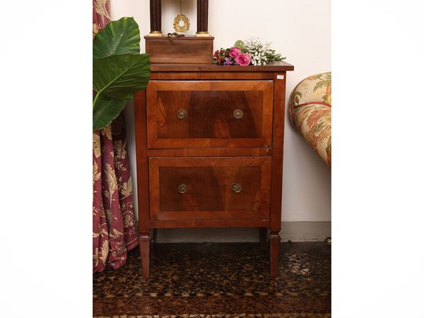 Bedside table veneered in walnut, cherry and other essences