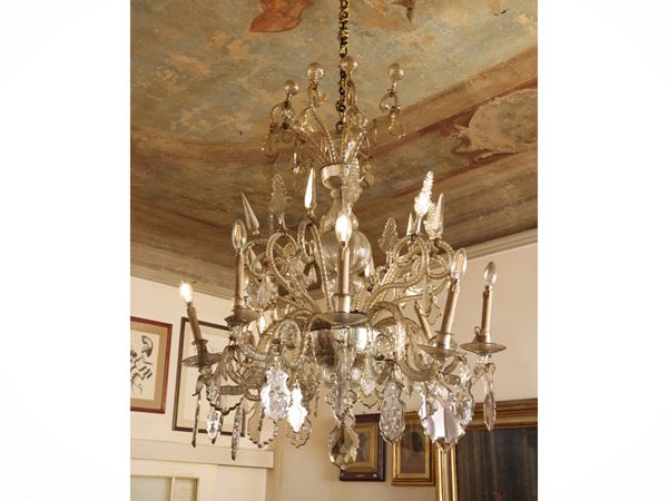 Large glass and crystal chandelier