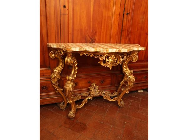 Console in legno intagliato e dorato