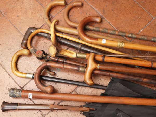 Collection of twelve vintage walking sticks