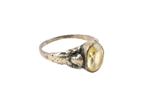 Silver and crystal ring