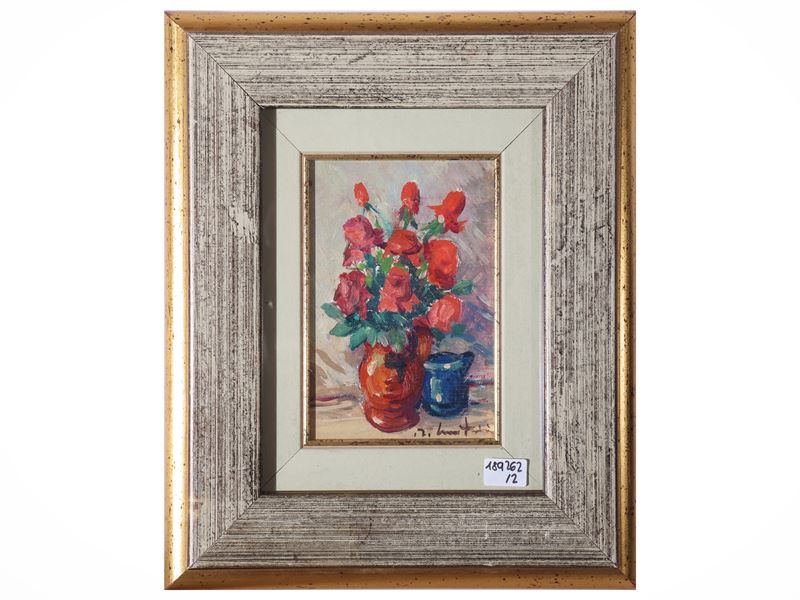 Renzo Martini - Rose e gladioli. Coppia di dipinti a olio su faesite e tavoletta