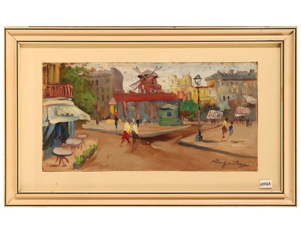 Basso Ragni : Strada di Parigi con veduta del Moulin Rouge sullo sfondo  - Asta Luce di Toscana. Maestri del Novecento - Maison Bibelot - Casa d'Aste Firenze - Milano