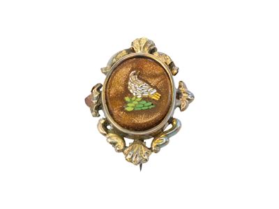 Spilla, argento con metallo dorato, avventurina e micromosaico, XIX secolo