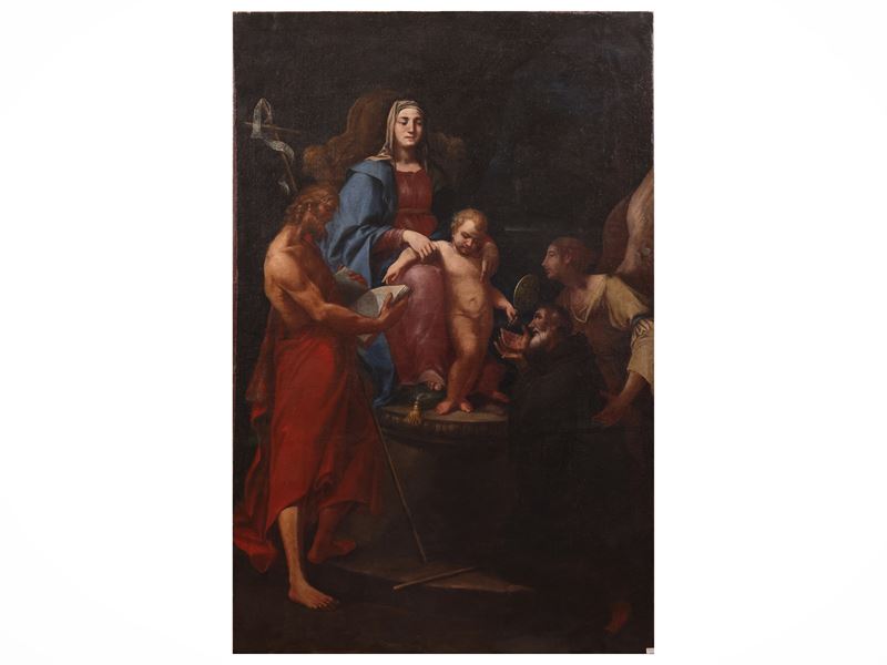 Scuola Francese del XVII/XVIII Secolo - Madonna con Bambino e i Santi Giovanni Battista e Antonio...