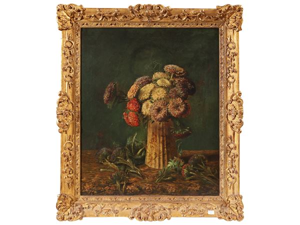 Scuola francese della fine del XIX secolo - Natura morta con vaso di fiori 1891
