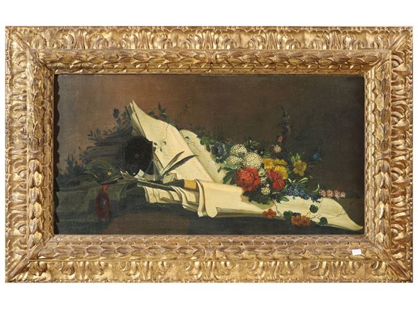 Still life with letters and flowers