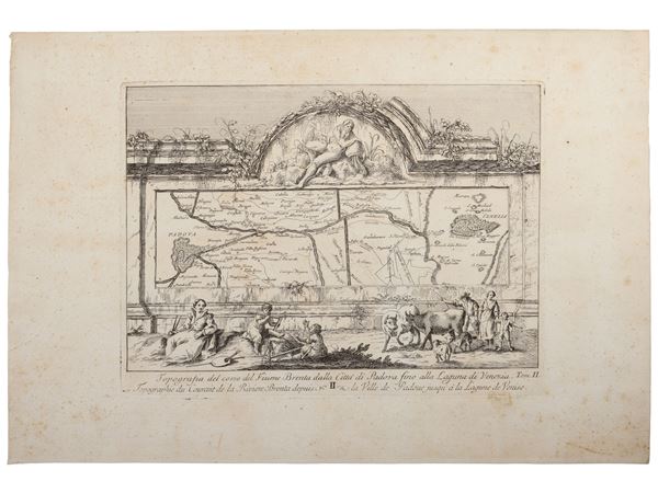 Gianfrancesco Costa : Topografia del corso del fiume Brenta dalla Città di Padova alla laguna di Venezia  - Asta La casa moderna - Maison Bibelot - Casa d'Aste Firenze - Milano