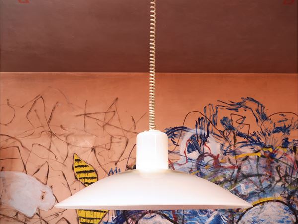 White glass pendant light, Leucos