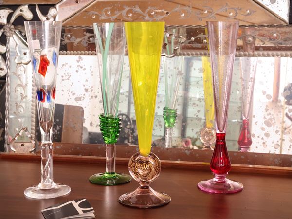 Quattro calici da collezione in vetro multicolore, Carlo Moretti
