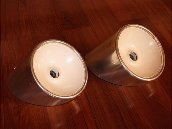 Pair of chromed metal lamps, Arteluce Milano
