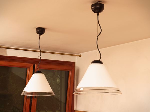 Coppia di lampade a sospensione in vetro soffiato
