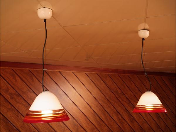 Pair of blown glass pendant lights