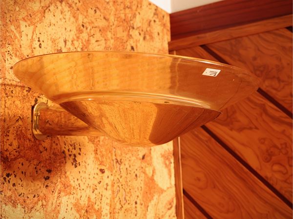 Pair of brass and blown glass wall lights