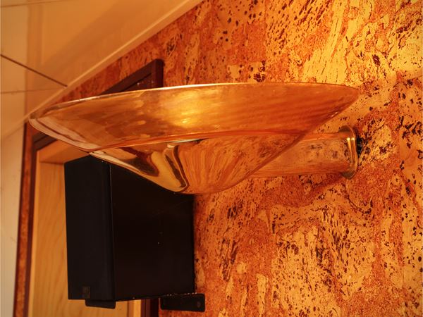 Pair of brass and blown glass wall lights