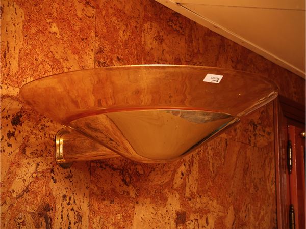 Pair of brass and blown glass wall lights