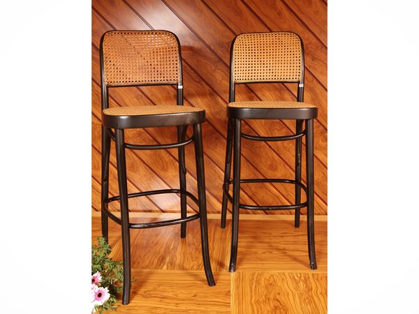 Series of three high stools in ebonized bent beech, Thonet