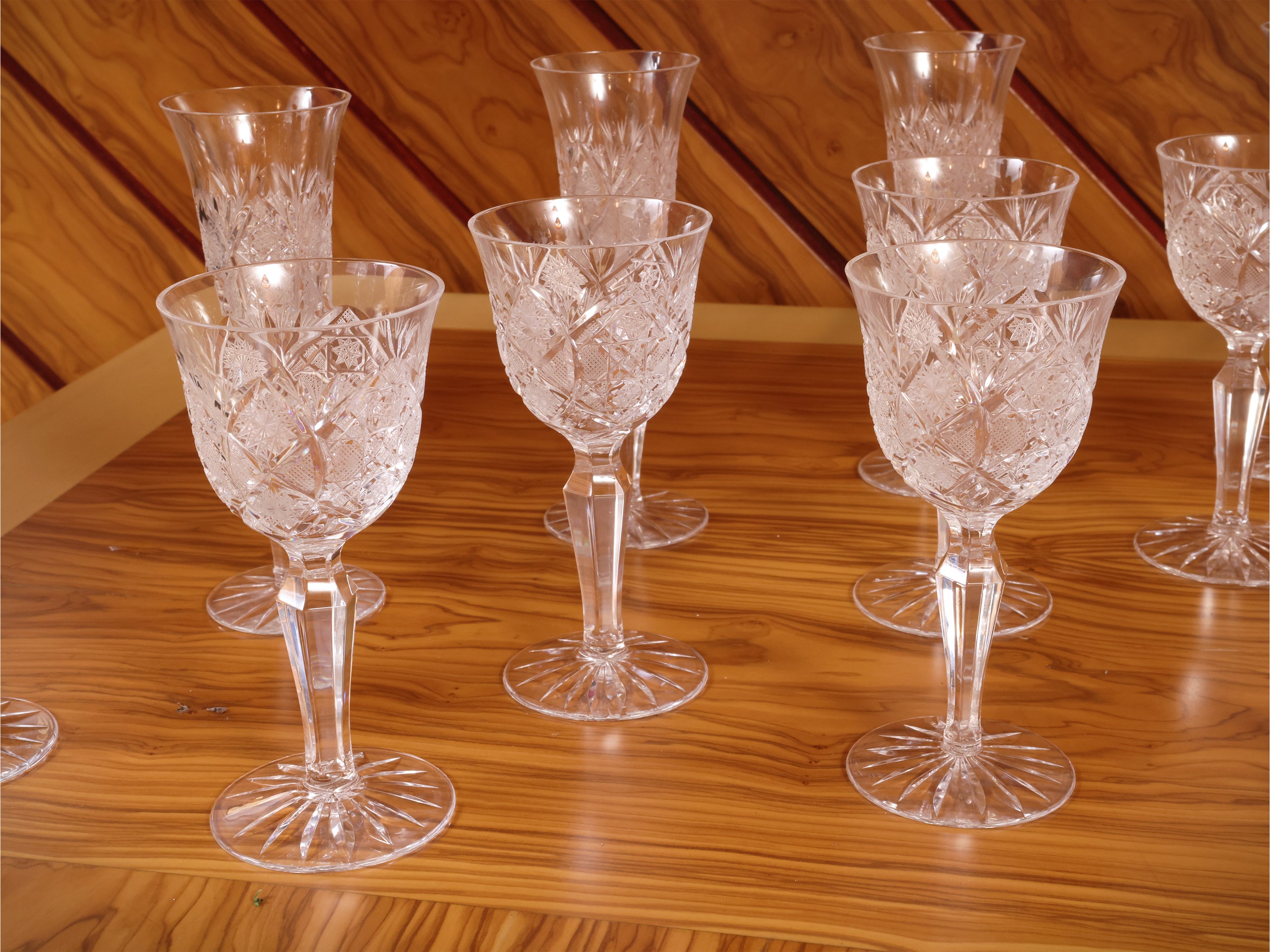 Carlo Moretti, Set da aperitivo in cristallo molato (Murano), 12 calici, 12 flûte e caraffa