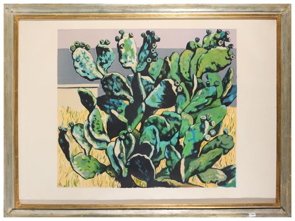 Renato Guttuso : Cactus e mare  - Asta Opere su carta - Maison Bibelot - Casa d'Aste Firenze - Milano