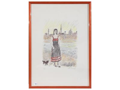 Figura femminile in barche a vela (due litografie)
