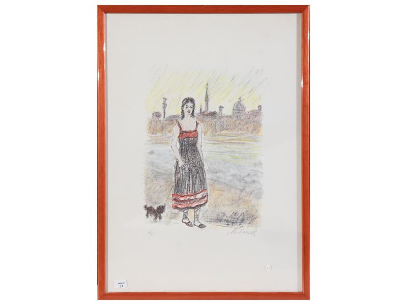 Michele Cascella - Figura femminile in barche a vela (due litografie)