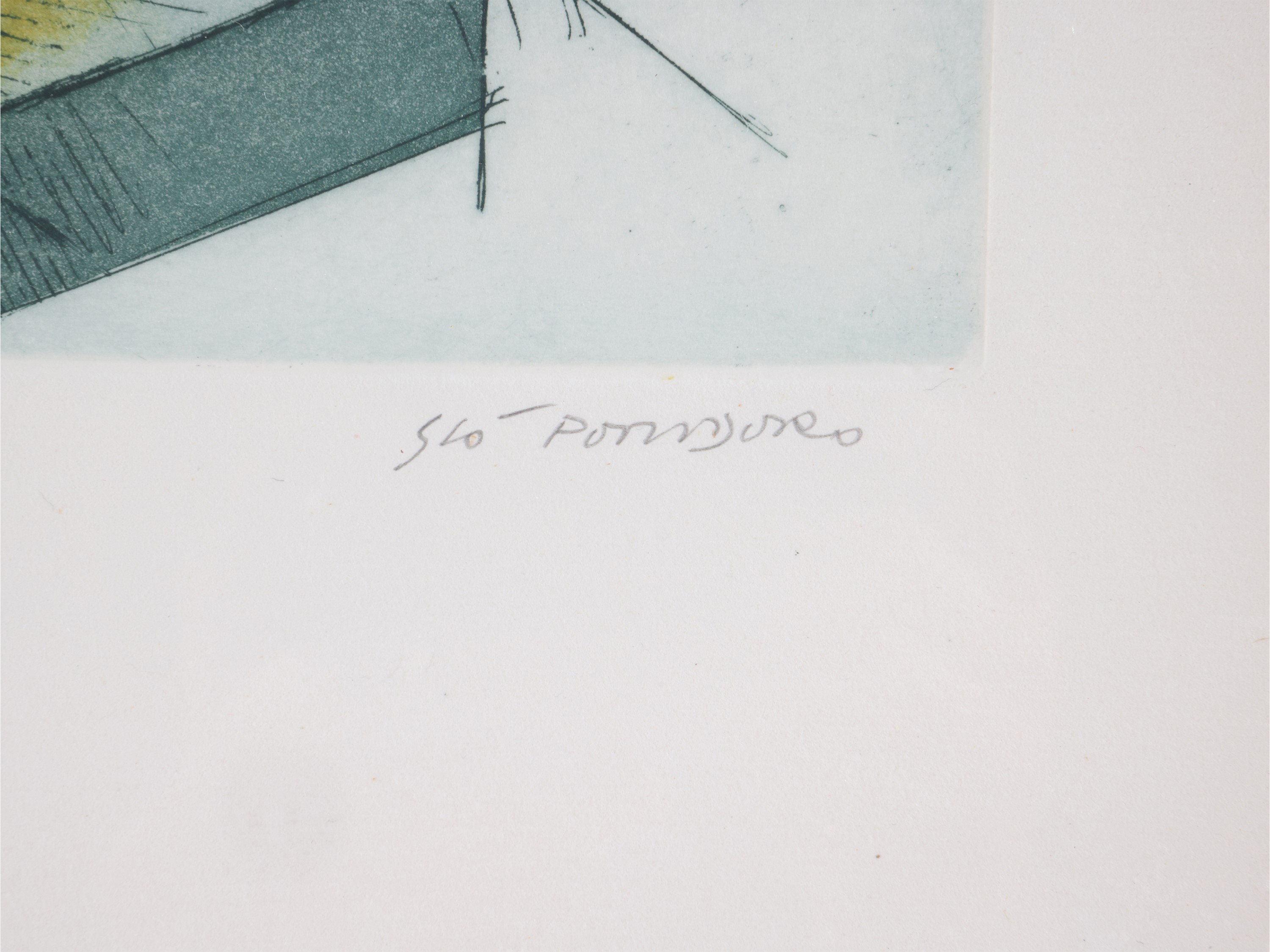 Giò Pomodoro - Composizione, incisione (V/XX) su carta, firmata, in cornice