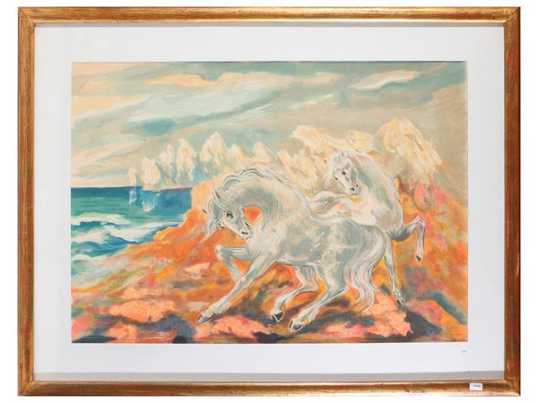 Aligi Sassu : Marina con cavalli  - Asta Opere su carta - Maison Bibelot - Casa d'Aste Firenze - Milano