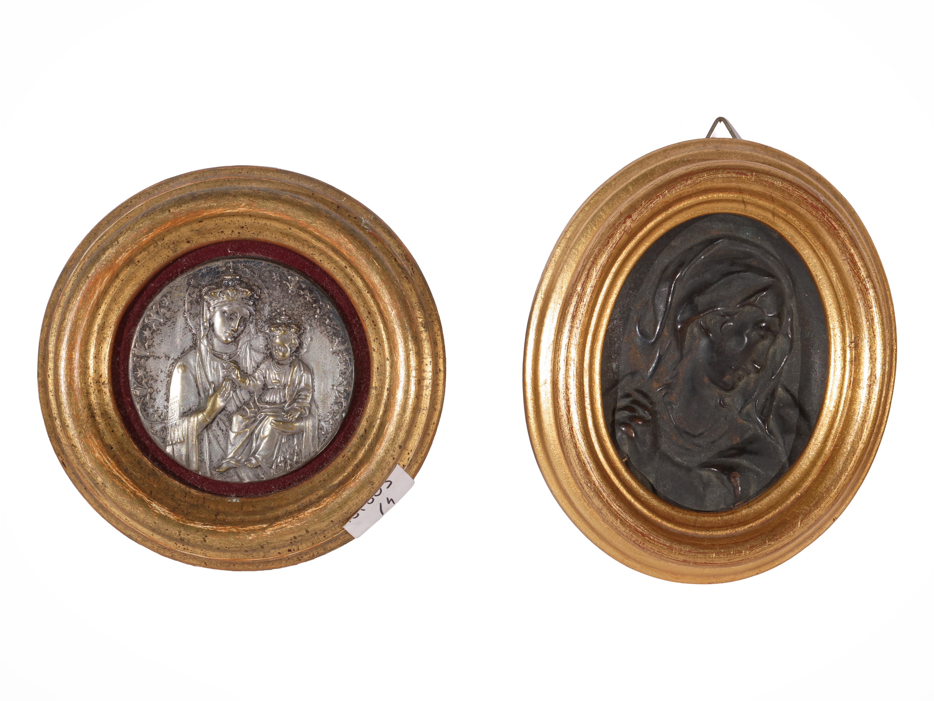 Fine XIX – inizio XX secolo, Due bassorilievi e due medaglie in metallo con soggetti religiosi, i...