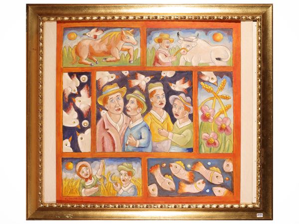 Roberto Sguanci : Composizione con amici  - Asta Déballage. Occasioni in asta - Maison Bibelot - Casa d'Aste Firenze - Milano