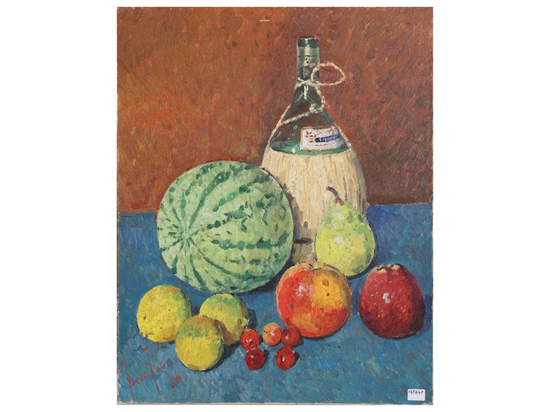 Natura morta con fiasca e frutta 1980