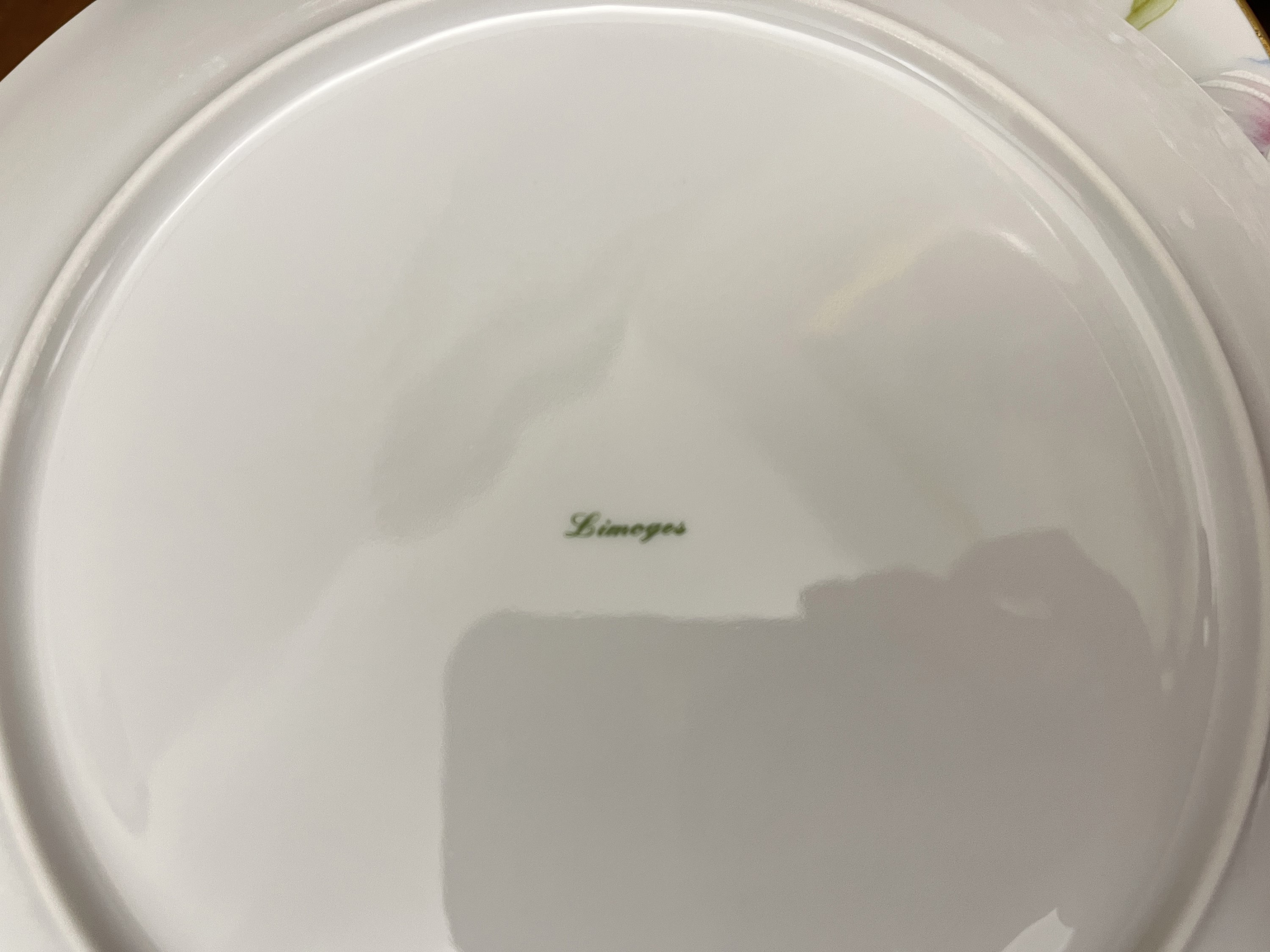 Serie di dodici piatti fantasia, porcellana di Limoges, decorazione variata