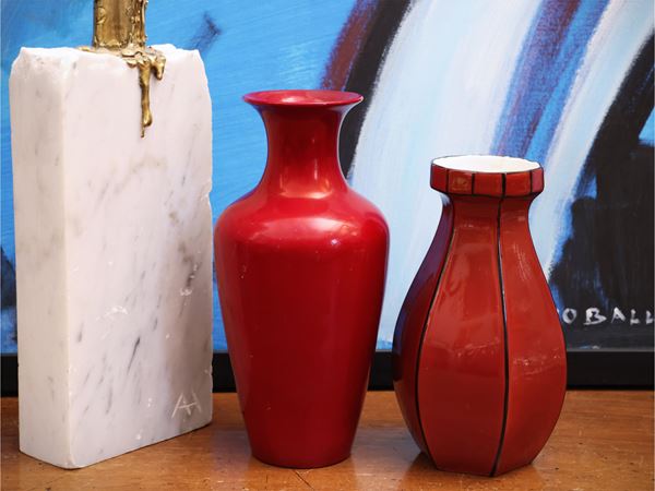 Due piccoli vasi in ceramica rossa, Zsolnay Pecs