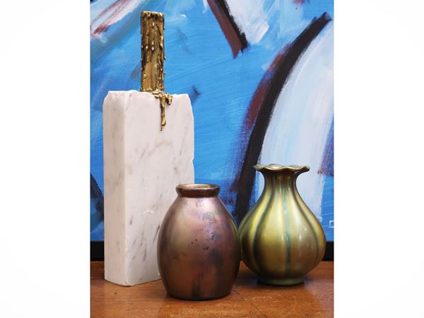 Two small luster ceramic vases, Zsolnay Pecs