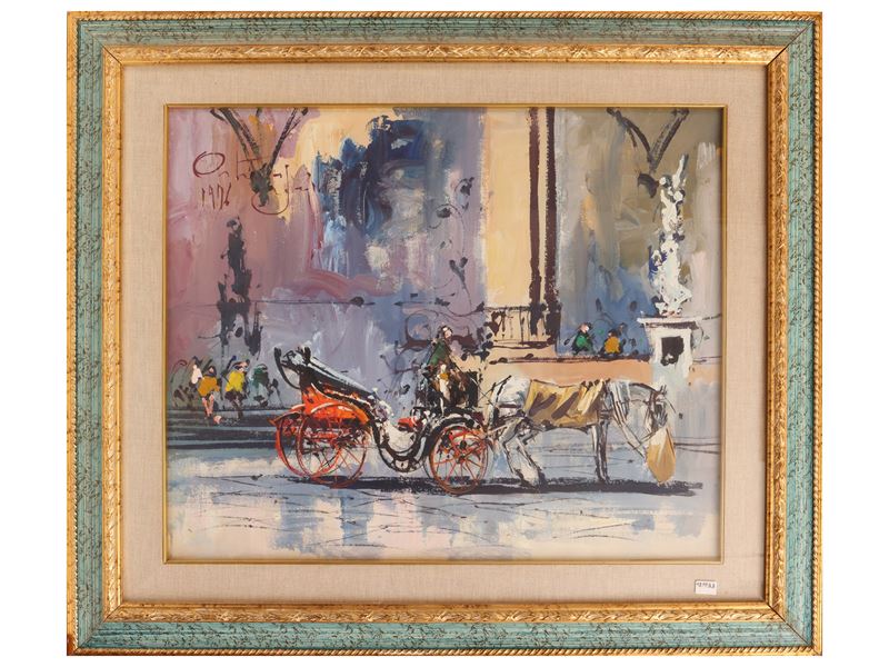Veduta della Loggia dei Lanzi con carrozza 1976