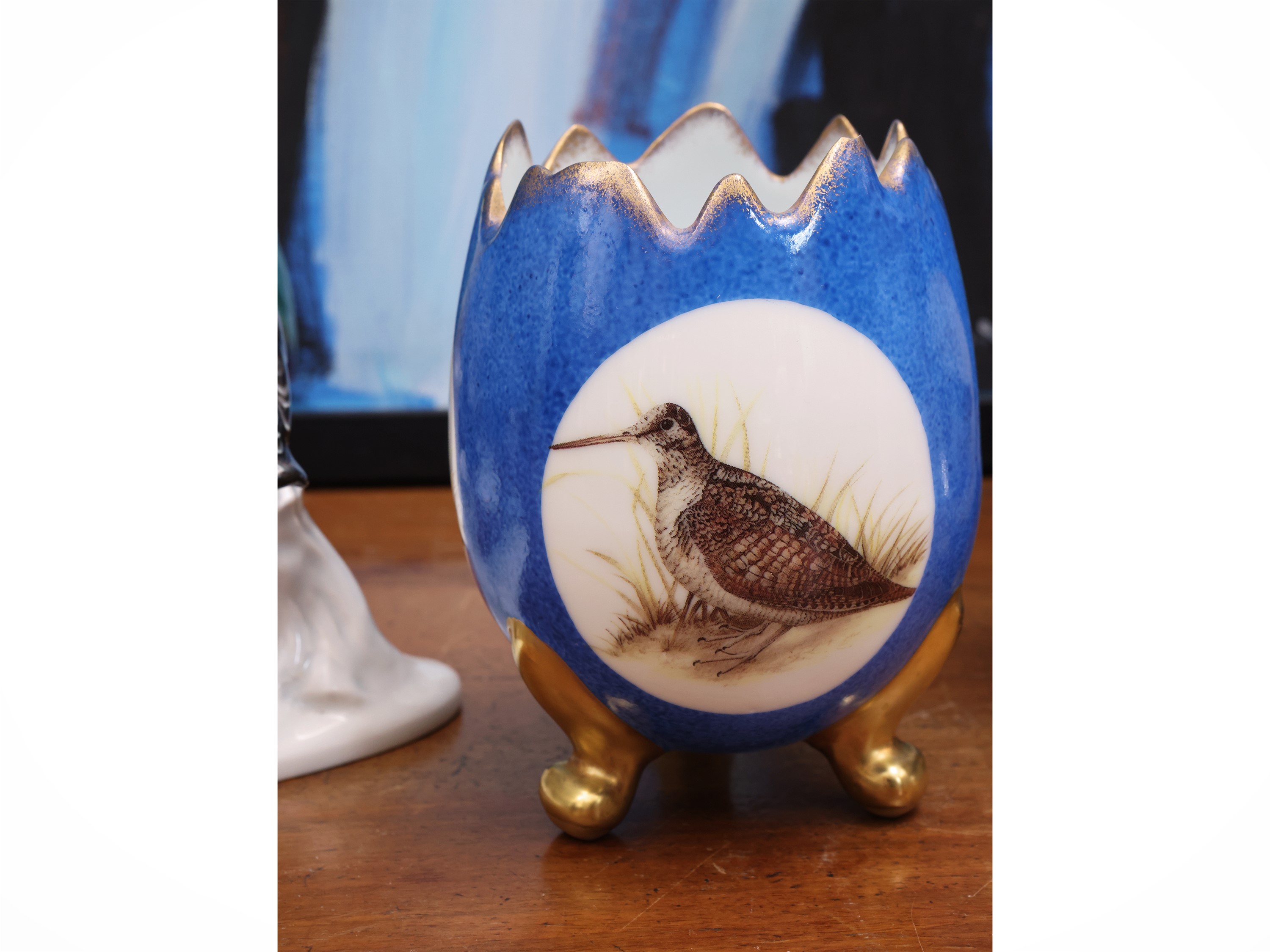 Ninnoli animalier in porcellana, vasetti a forma di guscio d’uovo e soprammobile con uccellini (R...
