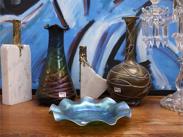 Tre vasi in vetro da collezione, Pallme-Konig, Kralik e Loetz