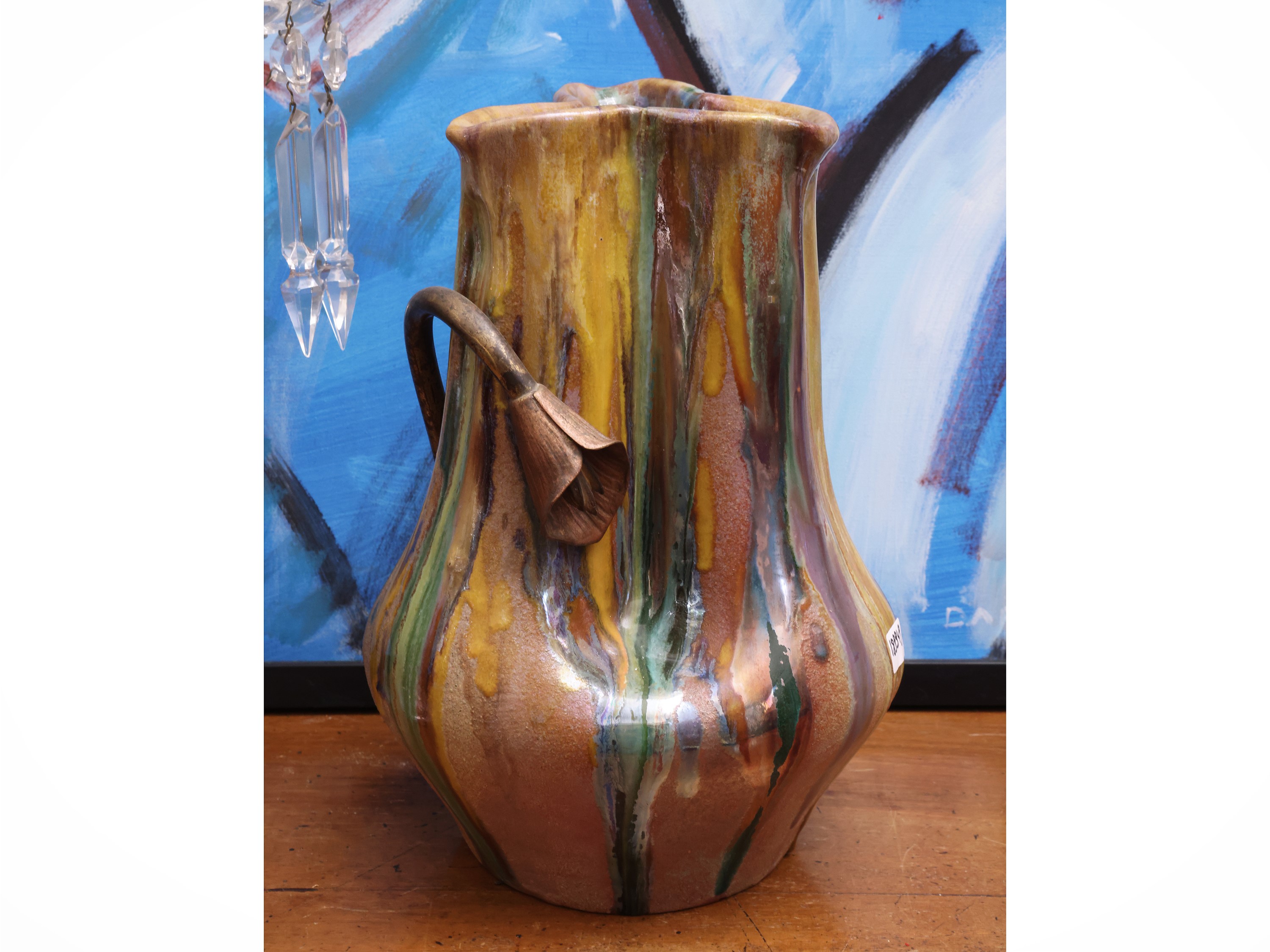 Vaso in terracotta decorata a colaggio, con tralci floreali in metallo, anni Quaranta