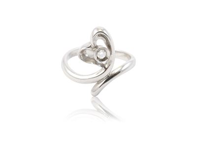 Anello in oro bianco 18 kt con diamante taglio brillante (ct 0,07 circa), misura 12