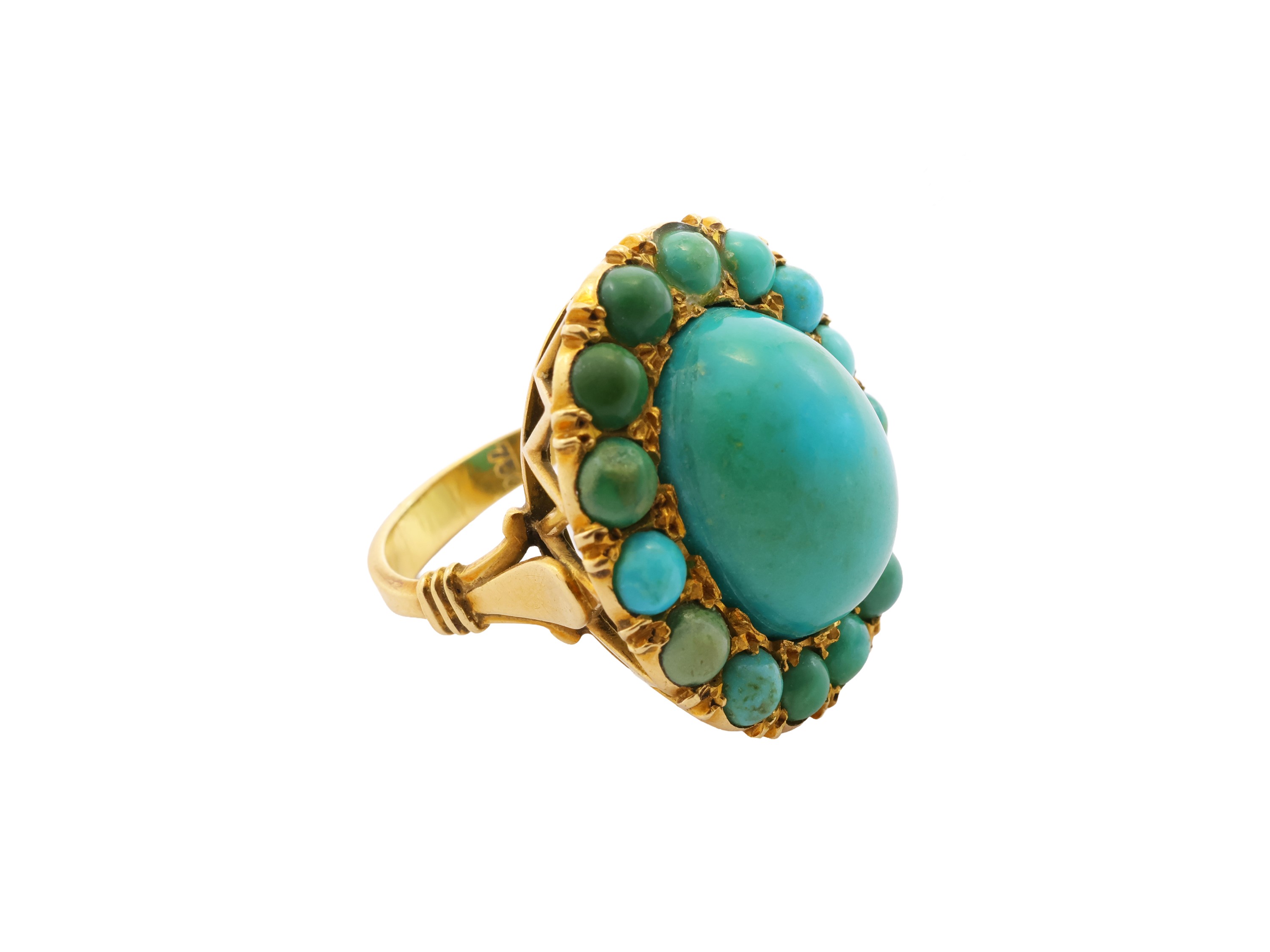 Anello in oro giallo 18 kt con turchese, anni ’60