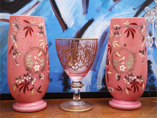 Pair of pink opaline glass vases